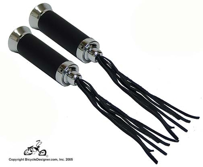 Deluxe Bicycle Grips BLACK + LEATHER STREAMER