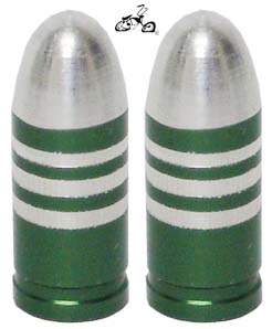 Bullet Valve Cap GREEN STRIPE (pair)