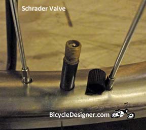Schrader valve for a bicycle valve cap